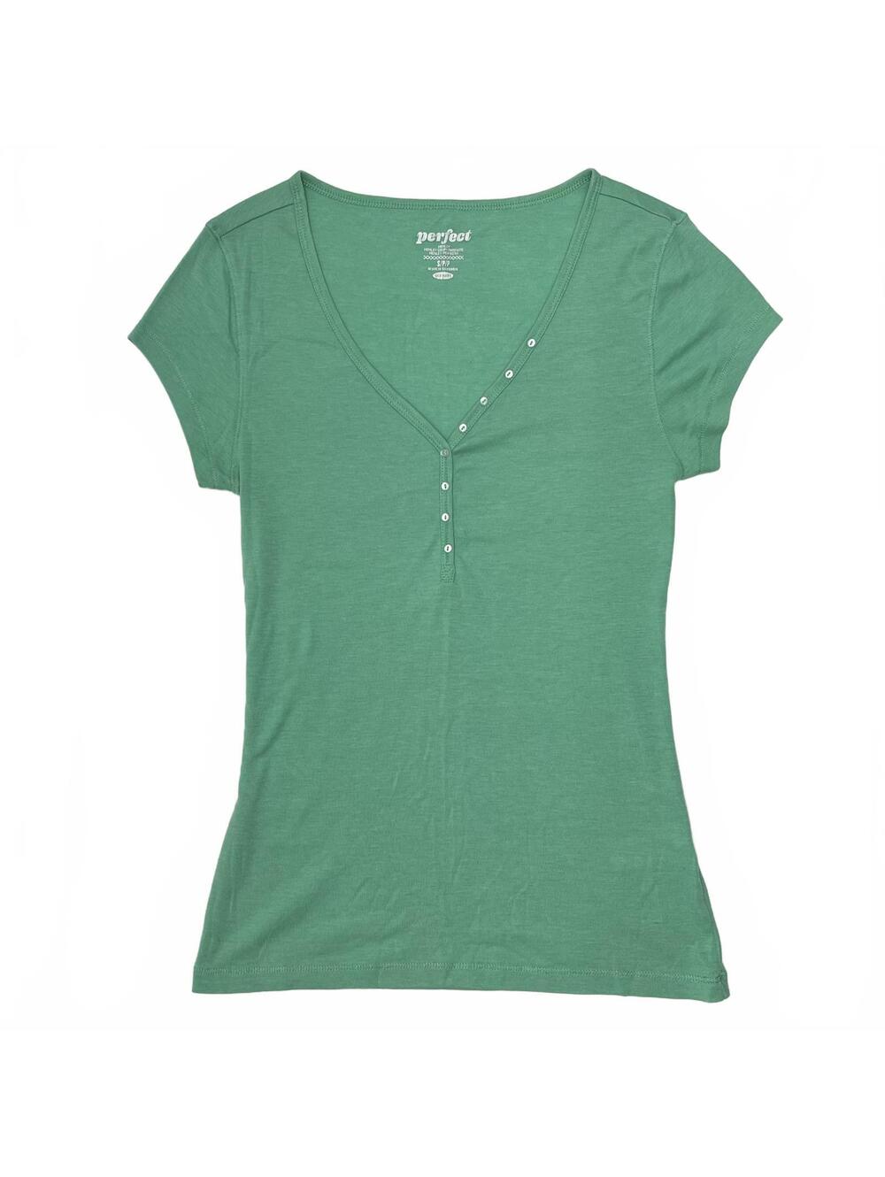 2012 Old Navy Sz S Teal Henley Tshirt 2000s Preppy McBling Summer Perfect Henley